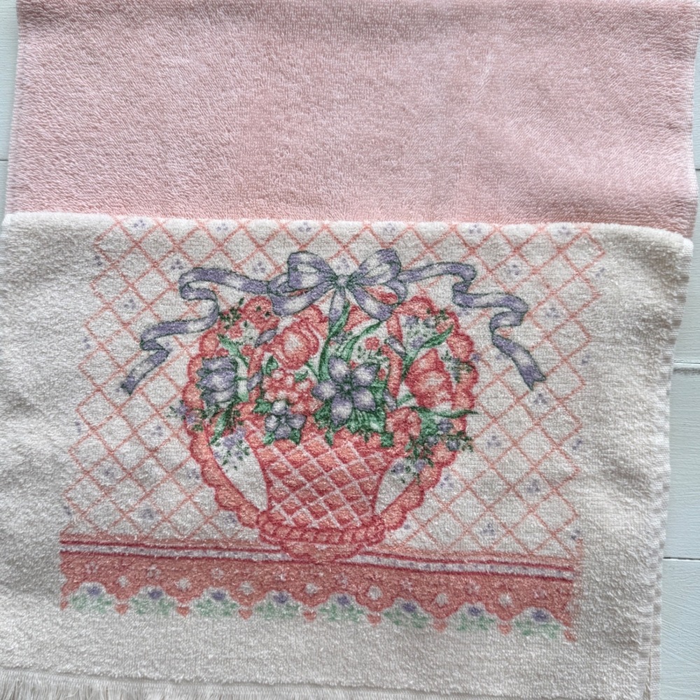 Vintage Cannon Lady Pepperell Pink Floral Hand Towel Set USA Made